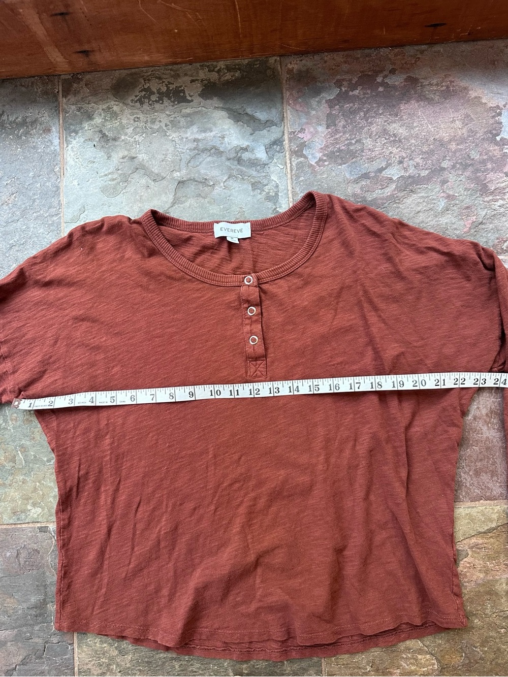 Evereve Rust Long Sleeve Henley Tee - M - Picture 7 of 7